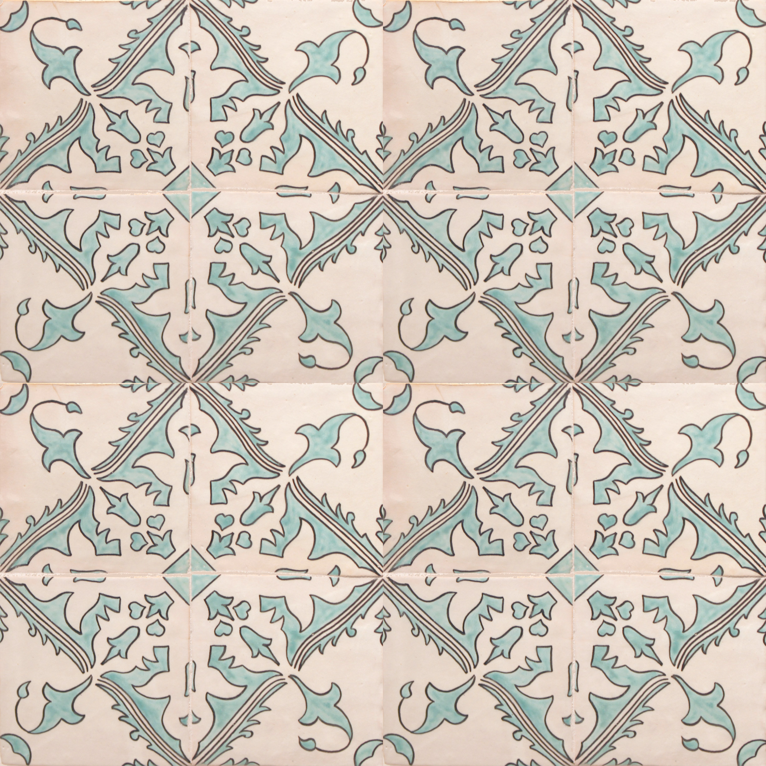 Mosaic House Moroccan tile Lyons 1-12 White Light Green {hand painted handpainted 6x6}